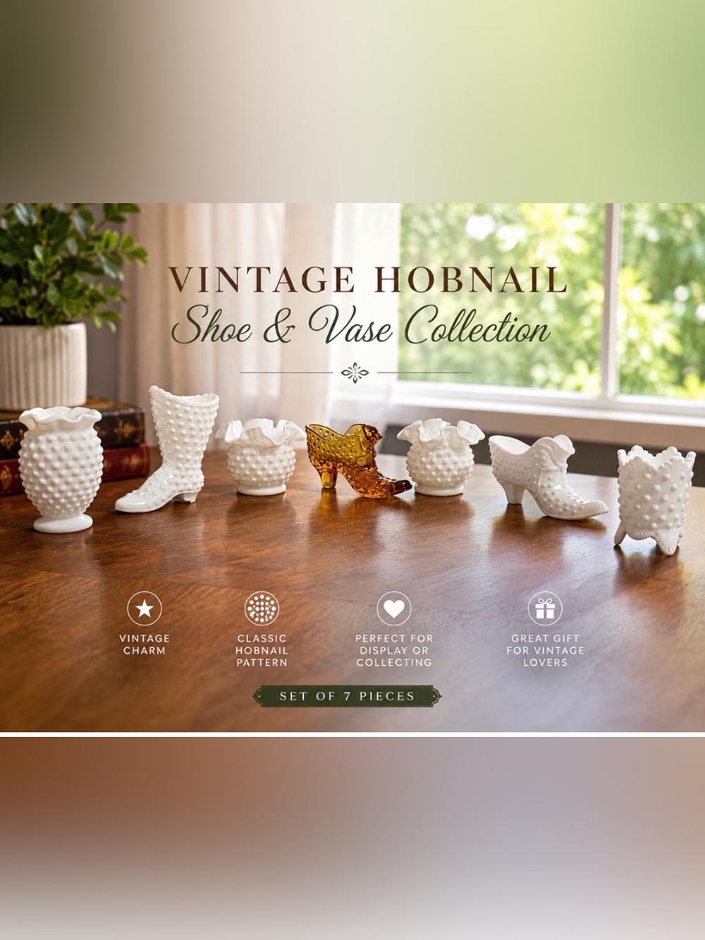 Vintage 7 piece FENTON Hobnail Glass Collection
